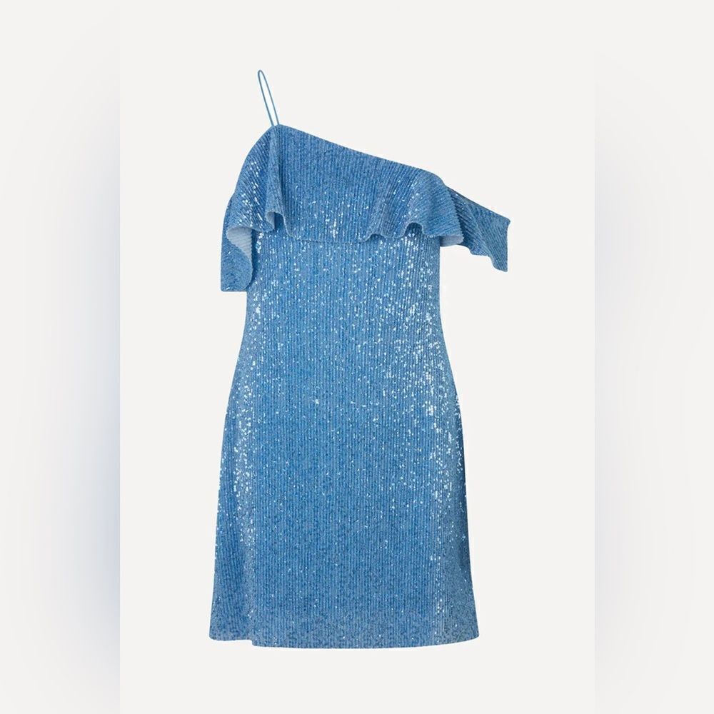 STINE GOYA Kenza Asymmetrical Sequin Mini Dress in Hydrangea Blue - Picture 5 of 12